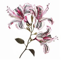 Poster - Pink and white bauhinia variegata flowers blooming on a branch with leaves, isolated on white background