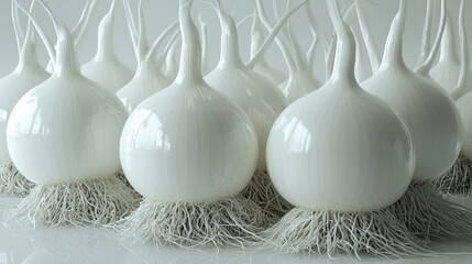 Poster - Artistic Representation of White Bulbs with Delicate Roots in a Creative Minimalist Style