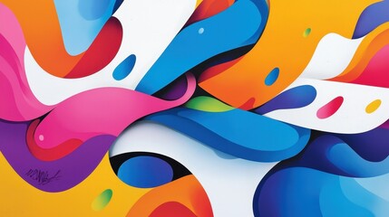 Poster - Colorful Abstract Waves with Bright Fluid Shapes Creating a Dynamic and Energetic Composition