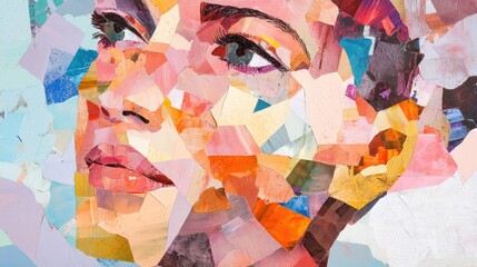 Poster - Abstract artistic portrait of a woman with vibrant colors showcasing emotion and creativity in mixed media style