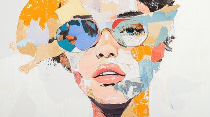 Poster - Vibrant Abstract Portrait of a Woman with Stylish Sunglasses and Colorful Paint Brushstrokes