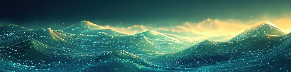 Wall Mural - Glowing Minimalist Data Waves in Green and Blue, Elegant Flowing Design over a Smooth Matte Background