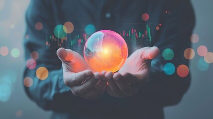 Poster - Hands Holding a Crystal Ball with Data Visualization and Abstract Bokeh Background for Business Forecasting Concepts