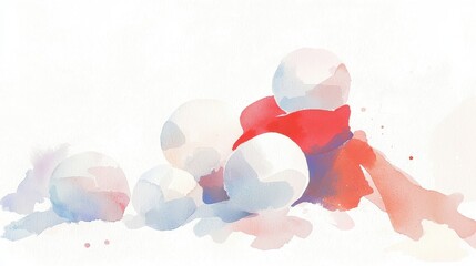 Poster - Abstract Watercolor Composition Featuring White Spheres on a Light Background With Red Accents