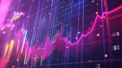 Poster - Abstract financial graphic with vibrant colors showcasing data trends and stock market fluctuations