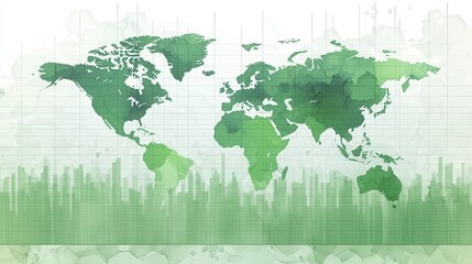 Poster - Abstract world map with green tones and data bars illustrating global environmental themes and statistics for presentations