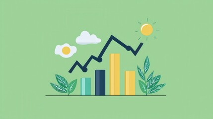 Poster - Growth Chart Illustration with Sun, Clouds, and Green Elements on a Light Green Background