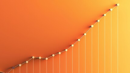 Poster - Abstract orange background with upward trending graph and circular data points illustrating positive growth and success concepts