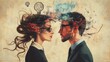 © EddieSnapix - Two individuals face each other, embodying the contrast between logic and creativity. Their thoughts visually manifest around them, showing the power of intellect and imagination in today's world
