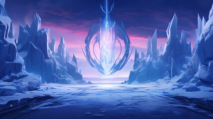 Poster - Frozen Glacial Landscape with Glowing Structure