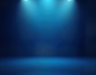 Poster - Empty blue room with gradient background. Three spotlights illuminate space. Ideal for products design templates. Smooth, bright room creates stunning backdrop. Artistic blue gradient design perfect