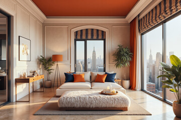 Wall Mural - A photo of modern livingroom interior design: A bedroom with a large bed and a large window.