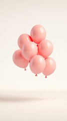 Poster - Light pink balloons floating against a minimalist white background creating a serene and dreamy atmosphere, ideal for celebrations, valentine's day, mother's day, or spring themed projects