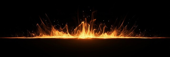 Poster - Bright orange fire flames burning intensely on a black background, creating a dramatic and powerful visual effect, perfect for conveying concepts of heat, energy, and destruction