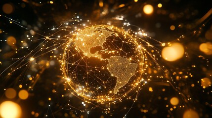 Global network connections, glowing earth, dark background, technology concept