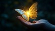 © Wilasinee - Hand catching a glowing golden butterfly in mid flight a surreal and ethereal fantasy nature concept full of wonder mystery and