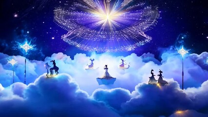 Wall Mural - a grand theater in the clouds, hosting performances by mythical creatures and celestial beings under