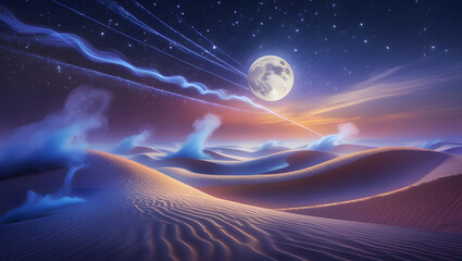 Wall Mural - Mystical Desert with Streaking Stars and Luminescent Mist. Perfect for: Stargazing Nights, Mystical Journeys
