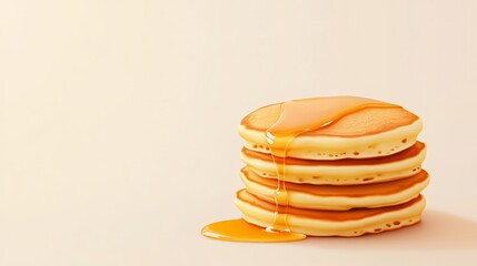 Aufkleber - Stacked pancakes glistening with syrup cascading down create a mouthwatering scene against a light brown background, embodying the essence of a classic breakfast indulgence