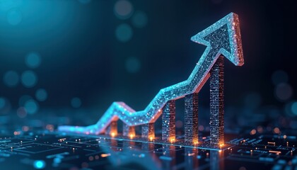 Poster - futuristic graph shows upward trend. digital tech chart displays business growth. abstract tech back