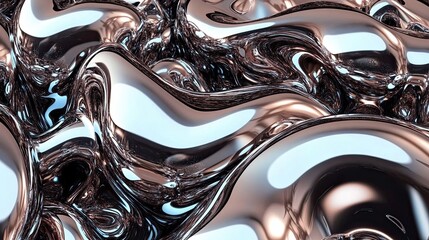 Poster - Melted Chrome Creates an Abstract Display of Flowing Liquid Metal Forms Reflecting Light
