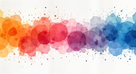 Aufkleber - Colorful watercolor paint banner with vibrant colors. Abstract shapes, stains create hand-drawn artistic effect. Paint splashes, brush strokes produce unique design. Isolated on white background.