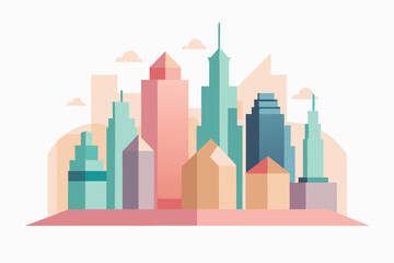 Poster - A vibrant, minimalist city skyline showcases pastel colors, highlighting modern architecture and artistic design, Abstract city skyline in pastel colors, minimalist simple modern vector logo design