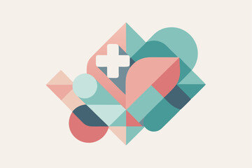 Poster - Soft pastel shapes blend naturally, evoking calmness and creativity in this abstract design, Abstract geometric shapes in soothing pastel colors for a clinic's logo