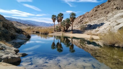 Wall Mural - Tranquil Oasis: Palm Trees Mirrored in a Desert Spring