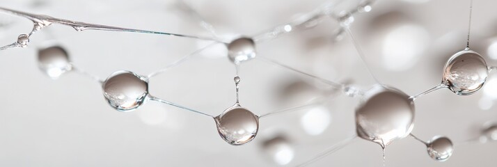 Poster - Sparkling water droplets clinging to a delicate structure, forming an intricate network of connections, reflecting light and creating a mesmerizing visual