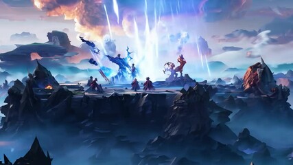 Wall Mural - a fantasy battle between elemental sorcery forces in a surreal landscape