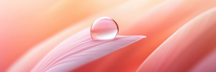 Poster - Macro photography captures a glistening water droplet delicately balanced on a soft pink petal, creating a serene and beautiful image with a blurred background