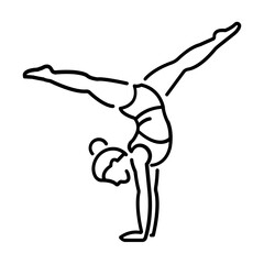 Wall Mural - Gymnastic woman doing cartwheel spin icon in linear style 