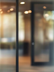 Poster - Blurred office interior background with a blurred door and glass wall, blurry bokeh light effect for a business concept design. High-quality photo, taken with a telephoto lens in realistic daylight.