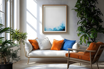 Wall Mural - a 3d-rendered frame mockup is showcased in a modern classic living room interior background