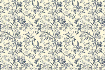 Poster - Toile floral pattern tapestry. Vintage botanical wallpaper pattern. Background image. Created with Generative AI technology.