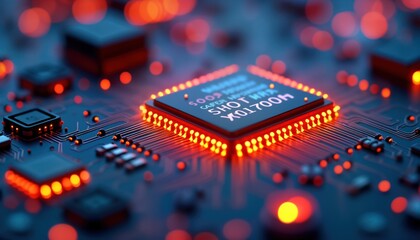 Fototapete - high tech ai circuit board with colorful lights shows advanced tech processor. integrated circuit gl