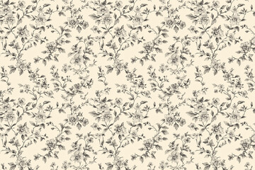 Poster - Toile floral pattern tapestry. Vintage botanical wallpaper pattern. Background image. Created with Generative AI technology.
