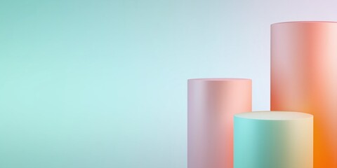 Poster - A blue background with three pink cubes on it. The cubes are of different colors and are placed on top of each other