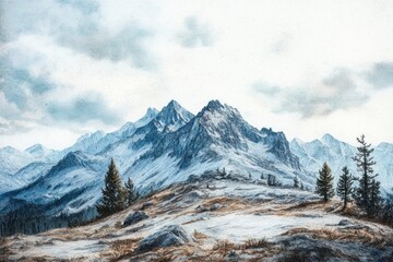 Wall Mural - Snowy Mountain with Pine Trees