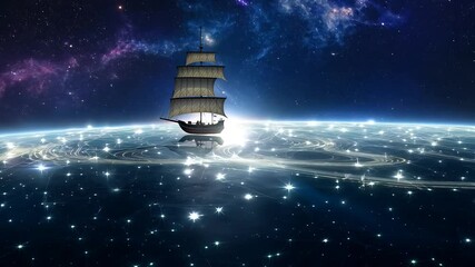 Wall Mural - a celestial ship sailing on a sea of stars, guided by constellations as navigational markers