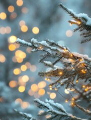 Wall Mural - Snow trees with bokeh lighting in winter on a blurred background