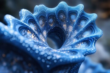 Poster - Complex blue fractal shape demonstrating intricate patterns and textures in a surreal environment