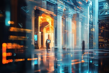 Poster - futuristic architecture blends with digital overlays.