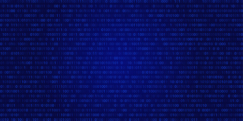 abstract blue binary code background with a digital matrix. tech, cybersecurity, and programming con