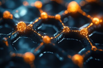 Poster - Scientific representation of a molecular structure showcasing dynamic connections and glowing elements