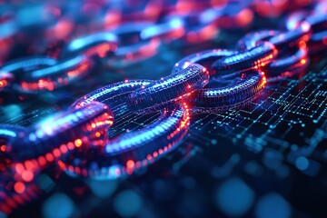 Poster - Glowing chain links on digital circuit board
