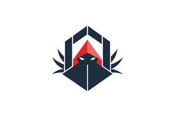 Poster - A striking logo design utilizes negative space to create a minimalist look with angular shapes and vivid colors, Construct a minimalist logo using negative space to create a hidden image
