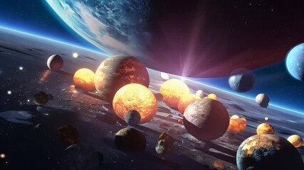 Wall Mural - a celestial garden where planets and moons bloom like flowers, each one radiating its own unique lig