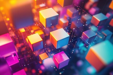 Poster - Abstract colorful cubes in a digital network.